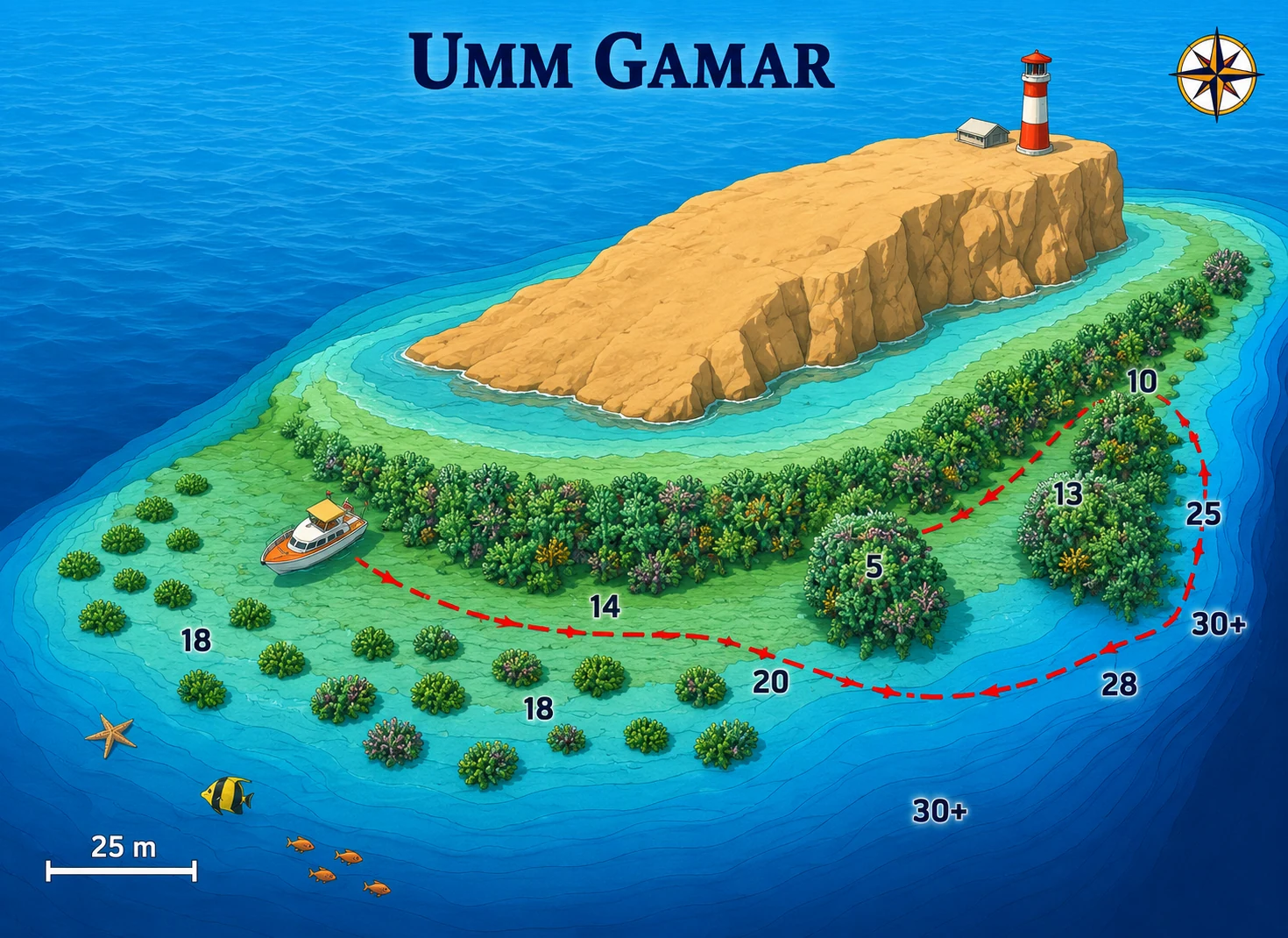 Umm Gamar reef dive map